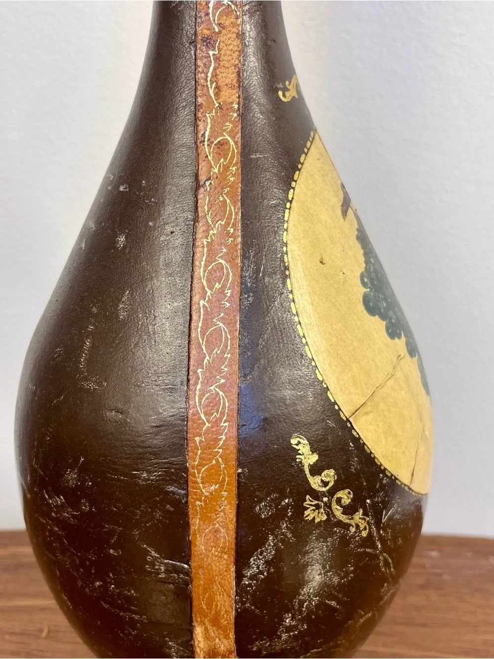 Florence‎ Italy Fausto Corduri Leather Wrapped Decanter Bottle Grapes Vintage